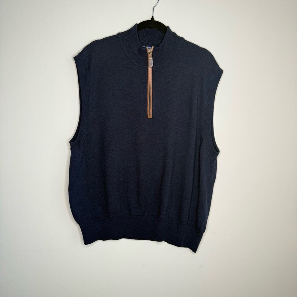 Orvis Men’s 100% Merino Wool Quarter Zip Sweater Vest Navy Blue Size L